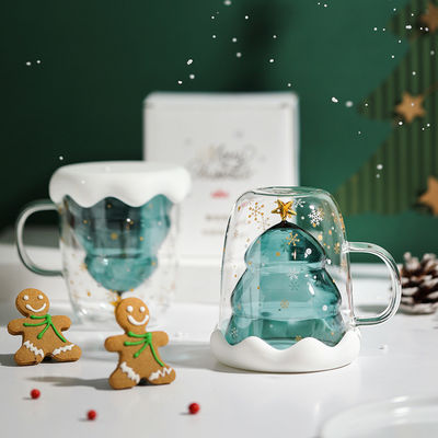 Tazze di Natale in vetro da 300 ml con design carino e logo personalizzato in scatola regalo