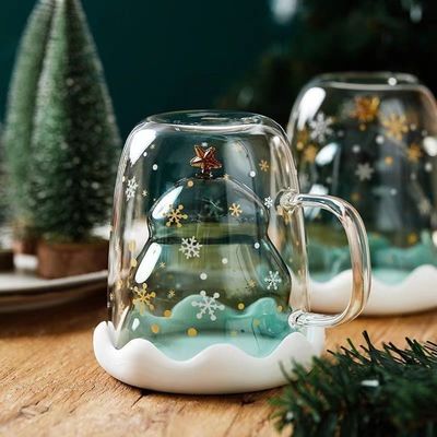 Tazze di Natale in vetro da 300 ml con design carino e logo personalizzato in scatola regalo