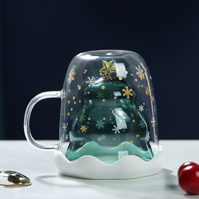 Tazze di Natale in vetro da 300 ml con design carino e logo personalizzato in scatola regalo