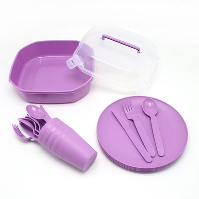4 Persona Portable Pigmented Outdoor Tableware Set Includes Knife Fork Spoon Plate