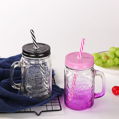 Tazze di vetro personalizzate 500 ml Tazza di acqua di Mason Glass Clear Cola con paglia e coperchio
