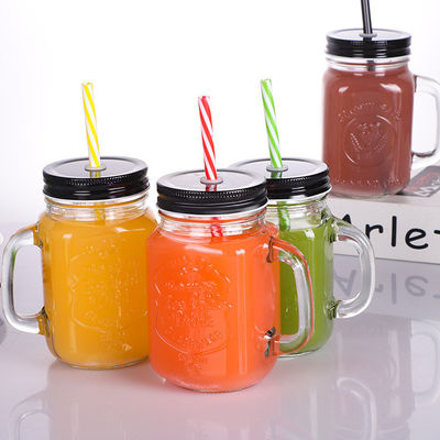 Tazze di vetro personalizzate 500 ml Tazza di acqua di Mason Glass Clear Cola con paglia e coperchio