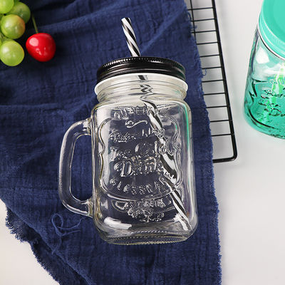 Tazze di vetro personalizzate 500 ml Tazza di acqua di Mason Glass Clear Cola con paglia e coperchio