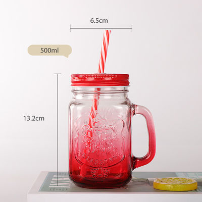 Tazze di vetro personalizzate 500 ml Tazza di acqua di Mason Glass Clear Cola con paglia e coperchio