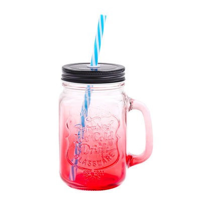 Tazze di vetro personalizzate 500 ml Tazza di acqua di Mason Glass Clear Cola con paglia e coperchio