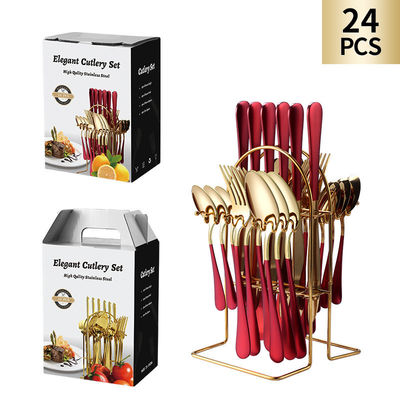 24 pezzi in acciaio inossidabile posate coltello forchetta cucchiaio cucchiaio con scatola regalo