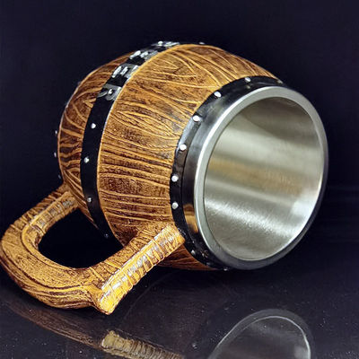 550 ml Tazza da caffè in acciaio inossidabile a manico di legno con interno e esterno ABS 304