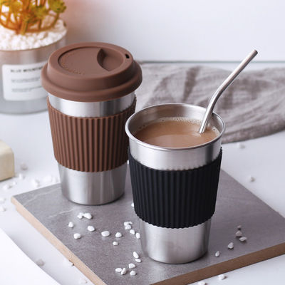 Tazza da caffè in acciaio inossidabile Custom 17oz Double Wall 18/8 Tumbler con manica in silicone