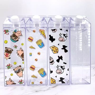16oz 32oz Eco-friendly Kids Bottiglia d'acqua Latte trasparente Cartone Disegno personalizzato