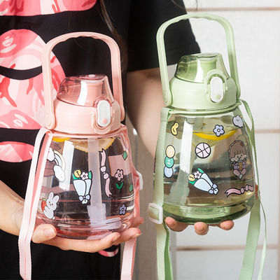 Conveniente Bottiglia d'acqua sportiva da bocca larga 38oz Disegno personalizzato Plastica trasparente con paglia