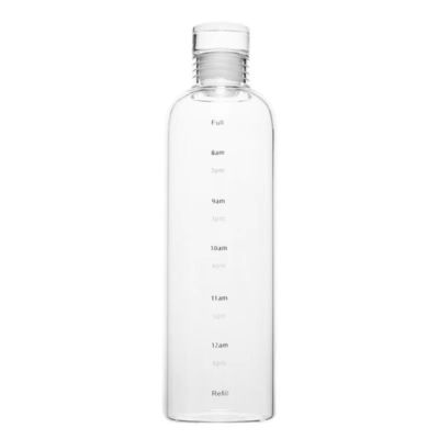 Stile di design minimalista 500 ml bottiglia d'acqua in vetro borosilicato senza BPA con marcatore dell'ora