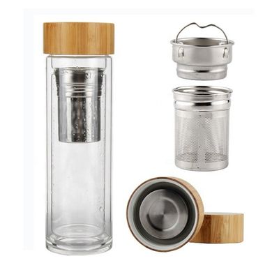 Bottiglia d'acqua in vetro ad alto borosilicato da 350 ml con infusore per tazze di separazione del tè e dell' acqua inclusa