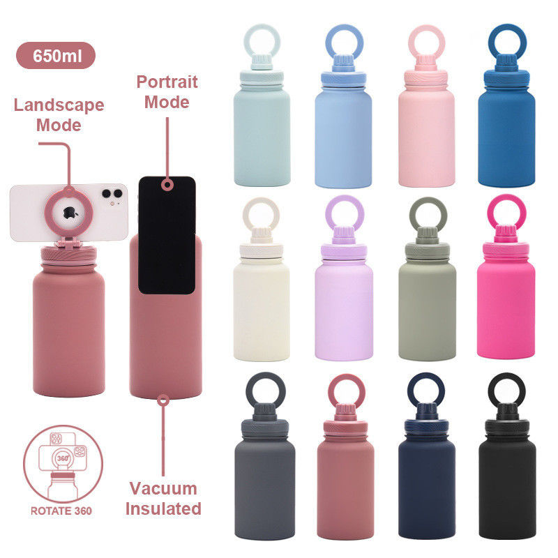 Sport Isolato Acciaio inossidabile Bottiglia d'acqua con telefono cellulare Monte Stand Magnetico Portatore sostenibile