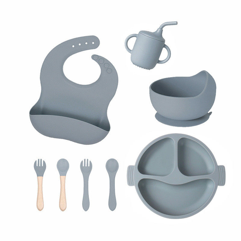 684g BPA Free Non Toxic Silicone Baby Feeding Set per bambini piccoli utensili da tavola lavastoviglie