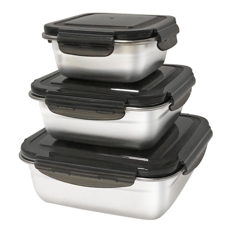 Rectangle 400/750/1200ml Stainless Steel Bento Lunch Box Set con coperchio di chiusura e durevole