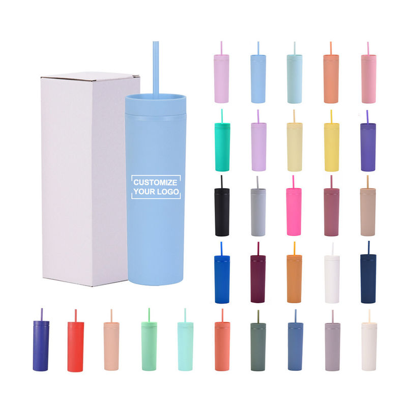 186g di Acrilico Pastello Colorato Customized Tumblers 16oz Coppe di Plastica Riutilizzabili con Paglia