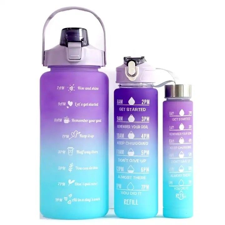 Unisex 3 in 1 Marcatore di tempo motivazionale Colore gradiente Set bottiglia d'acqua 2000ml 900ml 500ml