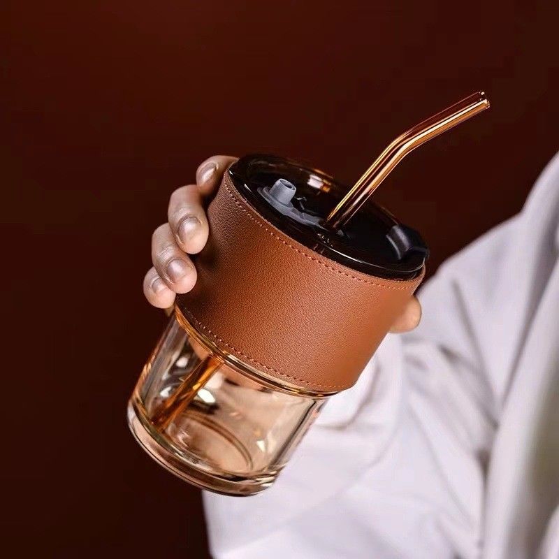 Tazze di caffè trasparenti con coperchio e cannucce per BPA senza perdite