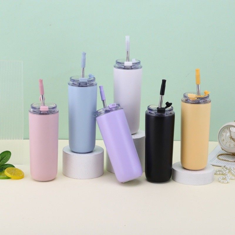 7.6*19.7CM Coppa da caffè portatile in acciaio inossidabile con paglia e coperchio senza BPA