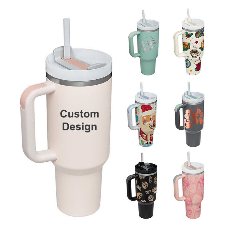 American Style Custom Pattern 40oz Tumbler con maniglia del coperchio e paglia di acciaio inossidabile Tazza Isolata da vuoto