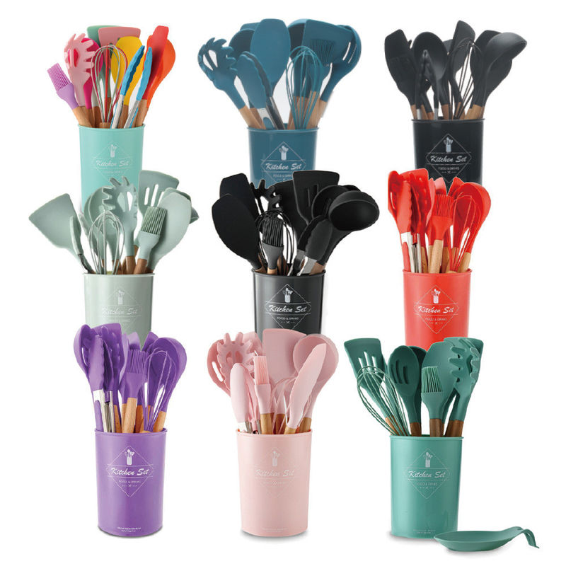 Spatula da manico in legno per esterno, utensili da cucina in silicone