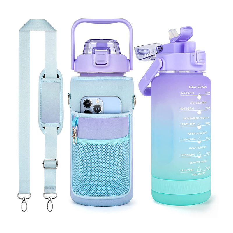 2L Time Marker Motivazionale Bottiglia d'acqua con paglia e adesivi Colore gradiente Durable