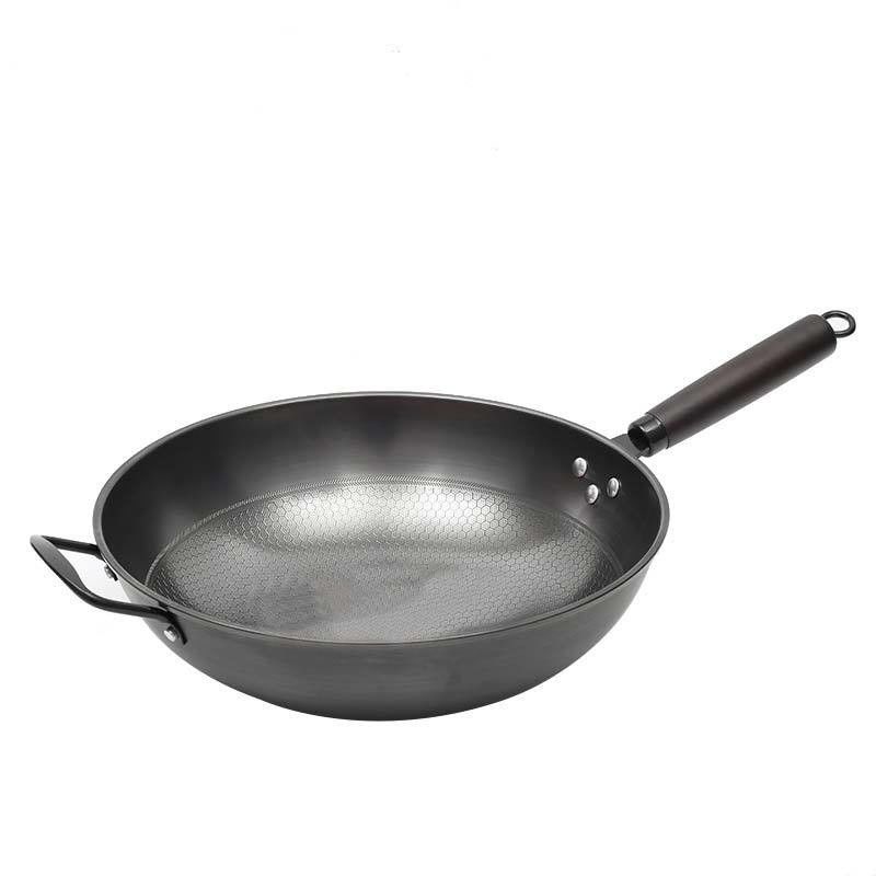 Stile minimalistico Honeycomb non stick 34cm Fritura in ferro puro Wok sostenibile e durevole