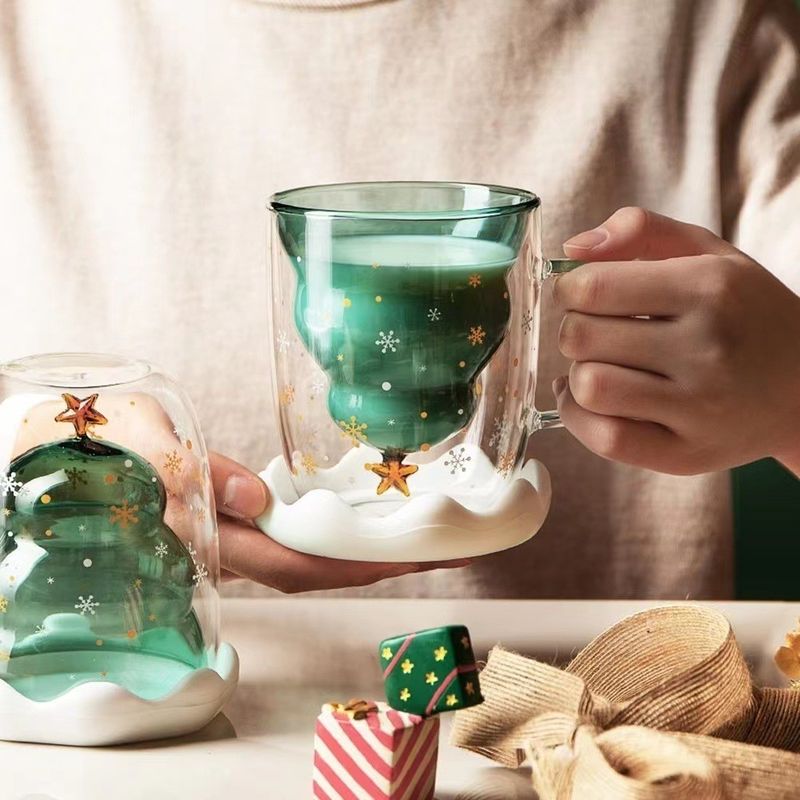 Tazze di Natale in vetro da 300 ml con design carino e logo personalizzato in scatola regalo