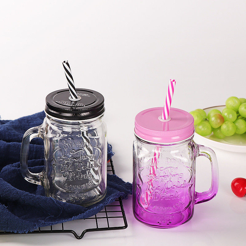 Tazze di vetro personalizzate 500 ml Tazza di acqua di Mason Glass Clear Cola con paglia e coperchio