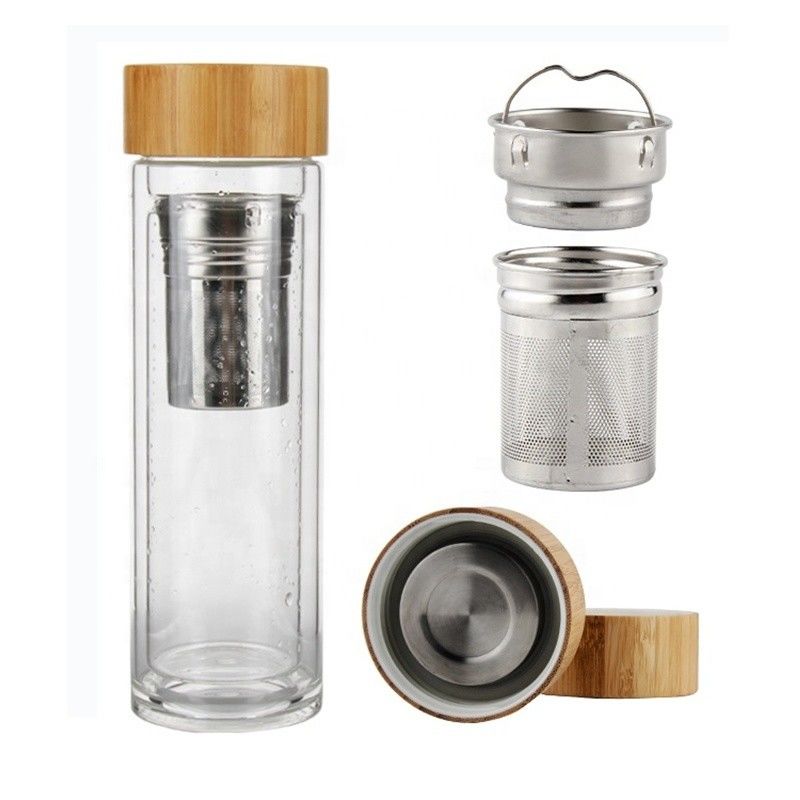 Bottiglia d'acqua in vetro ad alto borosilicato da 350 ml con infusore per tazze di separazione del tè e dell' acqua inclusa